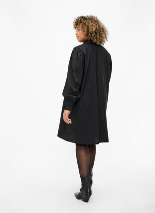 Viskosskjorta klänning med ruffles, Black, Model image number 1