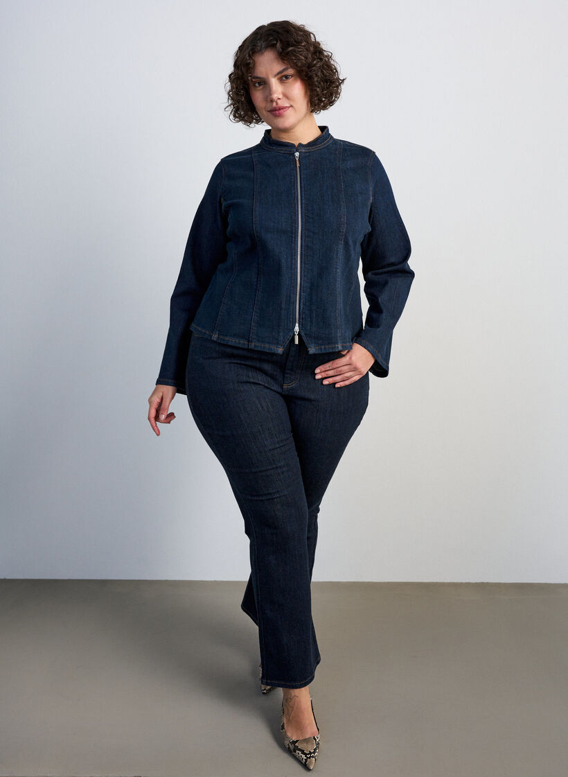 Figurn&auml;ra jacka i denim med dragkedja, Bl&aring;, Model image number 1