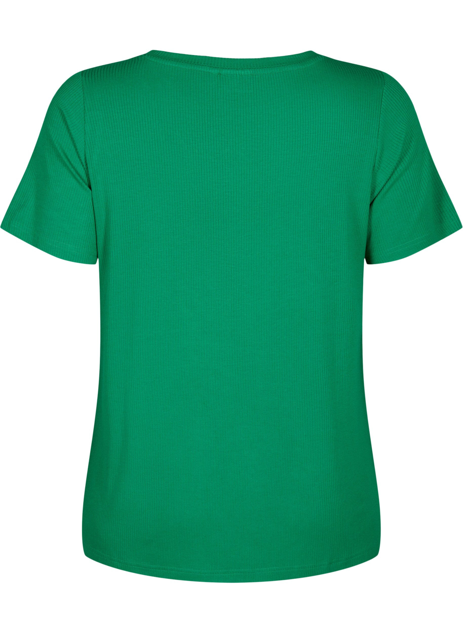 Zizzi T-shirt i ribbad viskos med v-ringning, Jolly Green, Packshot image number 1
