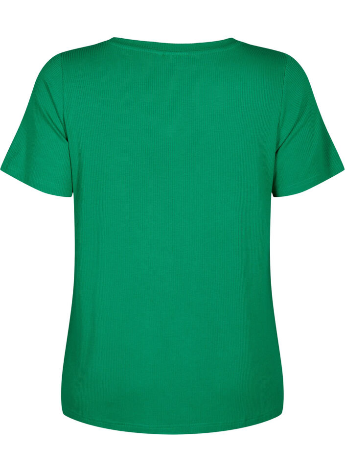T-shirt i ribbad viskos med v-ringning, Jolly Green, Packshot image number 1