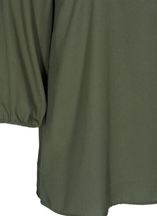 Enfärgad blus med spets och 3/4 ärmar, Thyme, Packshot image number 3