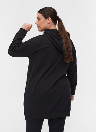Sweatshirtklänning med huva och dragkedja, Black, Model image number 1