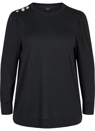 Långärmad tröja med detaljer på axlarna, Black, Packshot image number 0