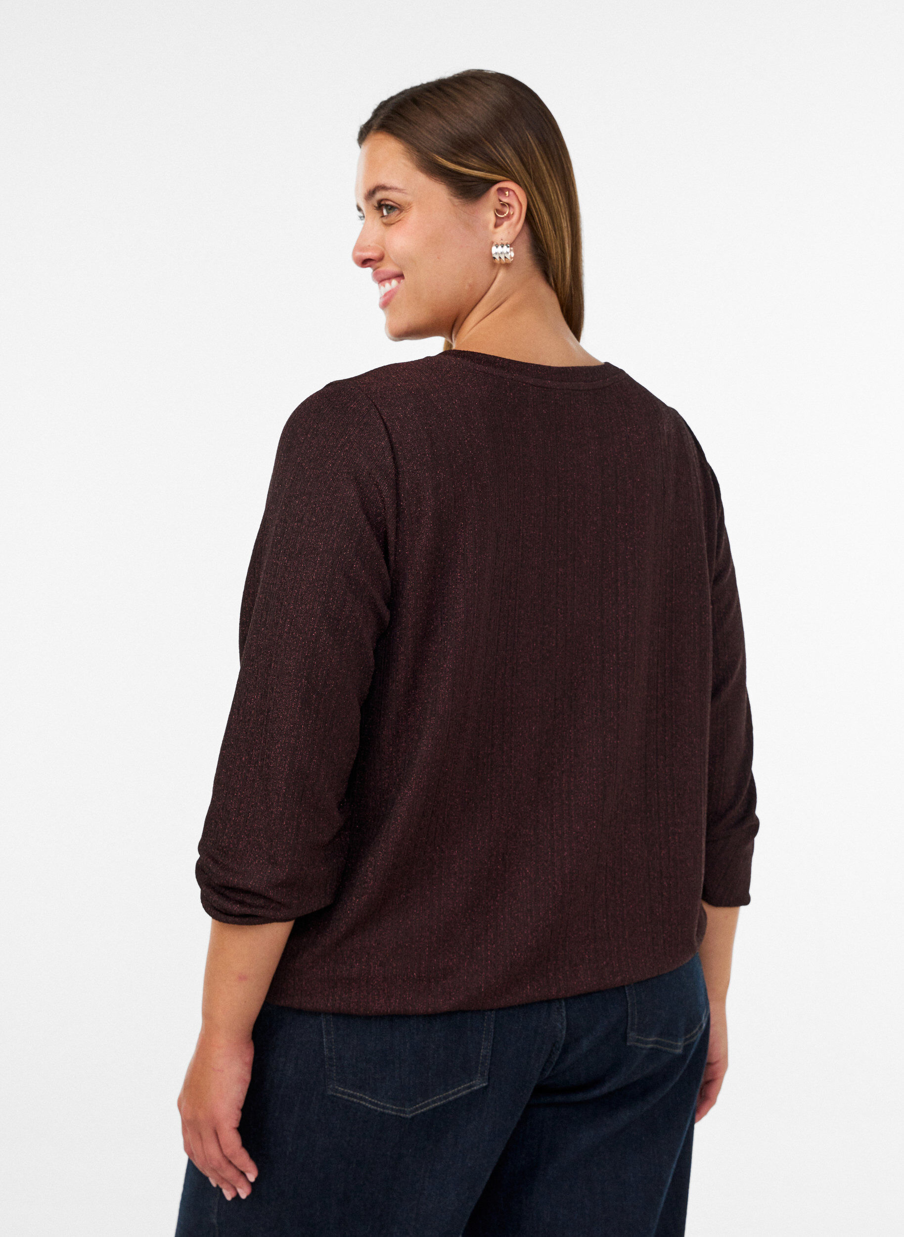 ZizziBlus med vertikal struktur och glittertr&aring;d, Brun, Model image number 2