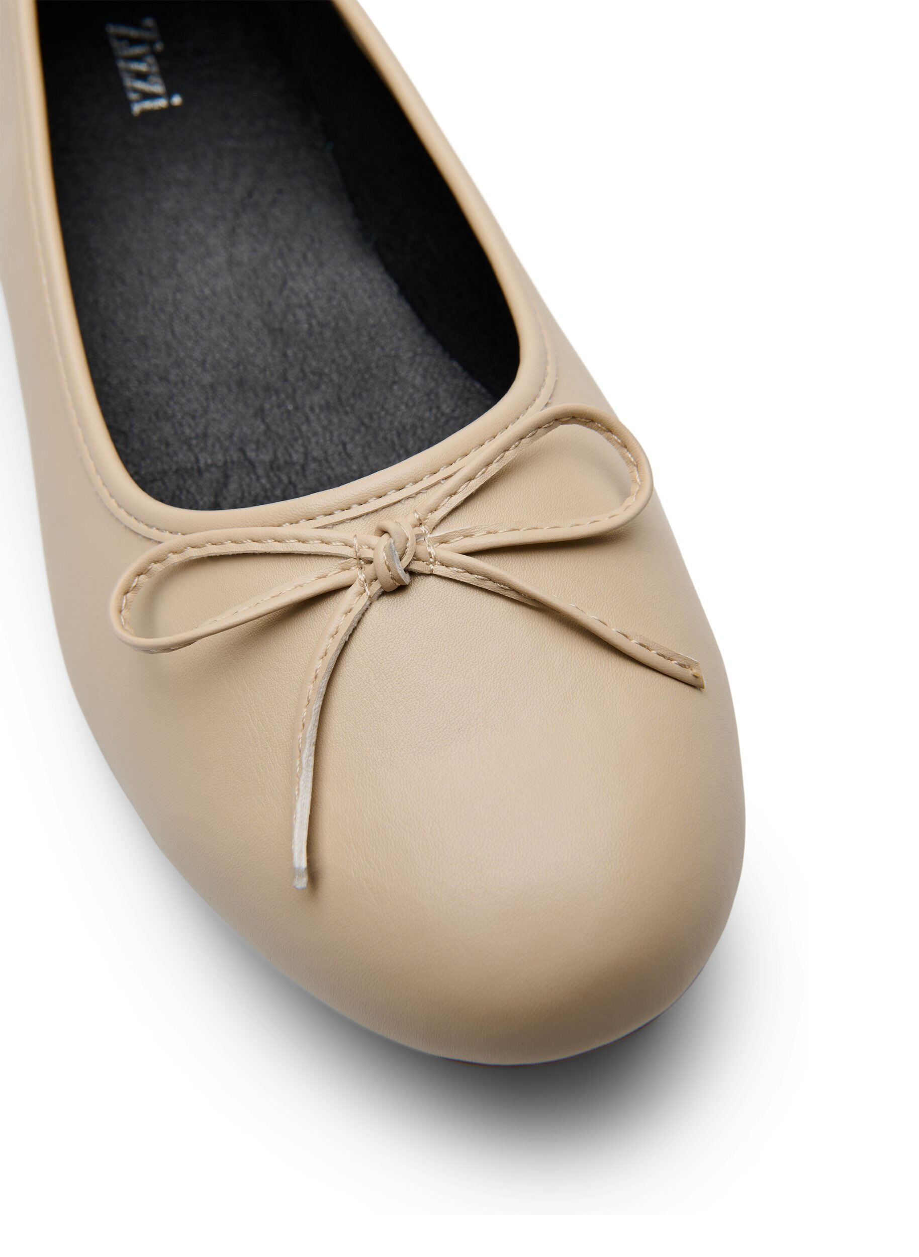 Zizzi Wide fit - Ballerinaskor med rosett, Beige, Packshot image number 3