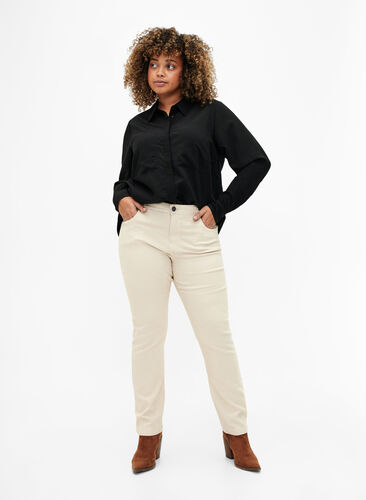 Emily jeans med slimmad passform och normalhög midja, Oatmeal, Model image number 0