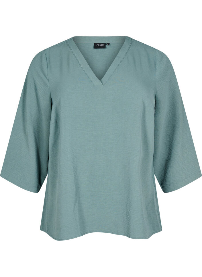 Blus med 3/4-&auml;rm, Gr&ouml;n, Packshot image number 0