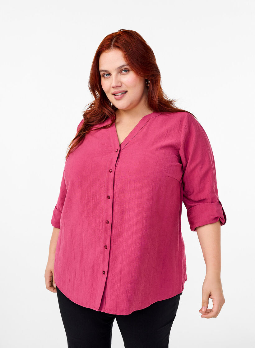 Skjortblus i viskos med trekvartsärmar, Malaga, Model image number 0