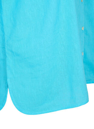 Skjortblus med knäppning i en blandning av bomull och linne, Blue Atoll, Packshot image number 3