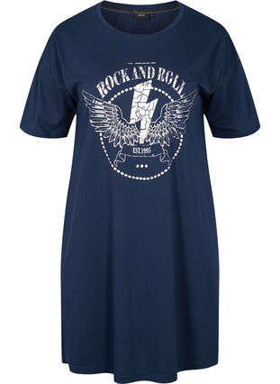 T-shirtklänning i bomull med mönster, Navy Blazer, Packshot image number 0