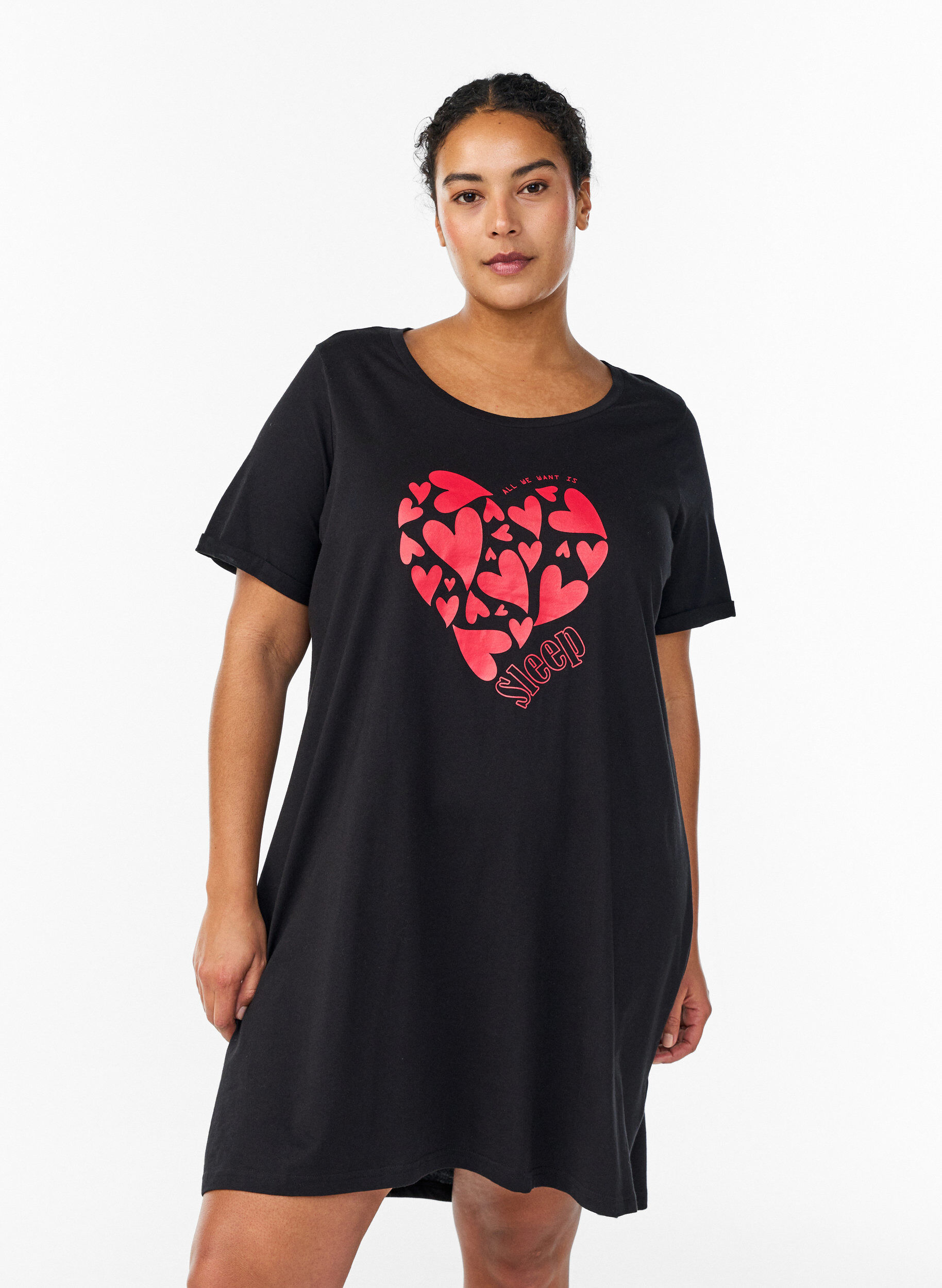 Zizzi Kort&auml;rmat nattlinne i ekologisk bomull, Svart, Model image number 0