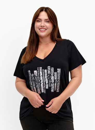 T-shirt i bomull med paljetter, Black W. Be free, Model image number 0