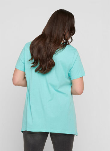 A-linjeformad och asymmetrisk t-shirt i bomull, Aqua Sky PARIS, Model image number 1