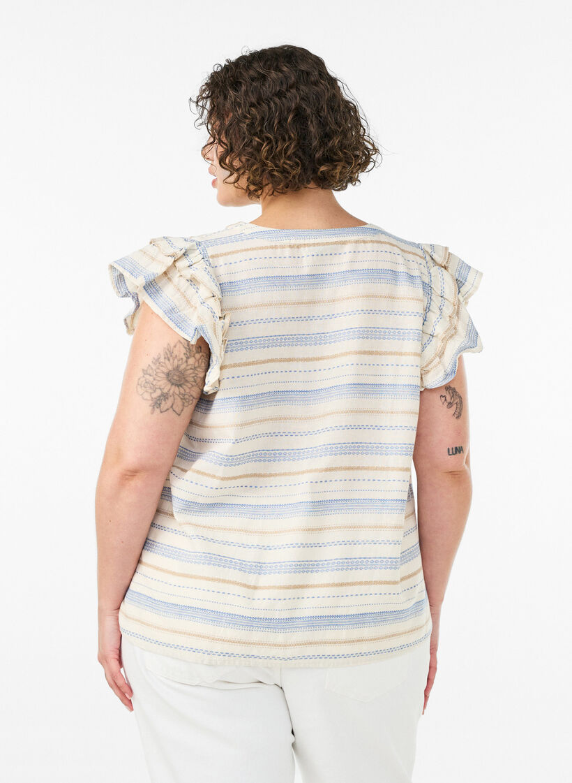 &Auml;rml&ouml;s blus med volanger och m&ouml;nstrade r&auml;nder, Vanilla, Model image number 2