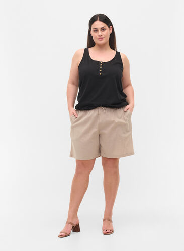 Lösa shorts i bomullsblandning med linne, Simply Taupe, Model image number 0