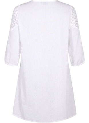 Klänning i bomullsblandning med linne och virkade detaljer, Bright White, Packshot image number 1
