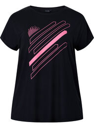 Kortärmad träningst-shirt med tryck, Black/Pink Print, Packshot