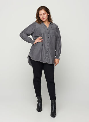Långärmad skjorta i lyocell, Grey Denim, Model image number 2