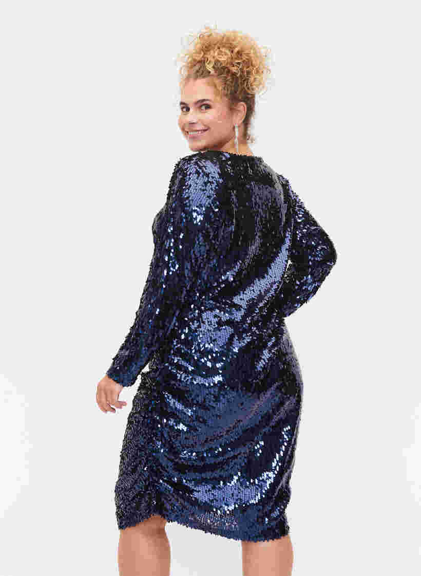 V-ringad pajlettklänning, Evening Blue, Model image number 1