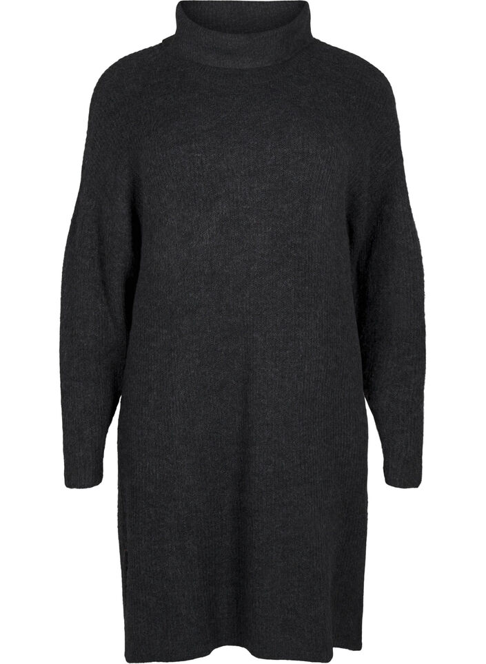 Stickad kl&auml;nning med polokrage, Gr&aring;, Packshot image number 0