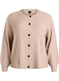Ribbstickad kofta med knappar, Beige