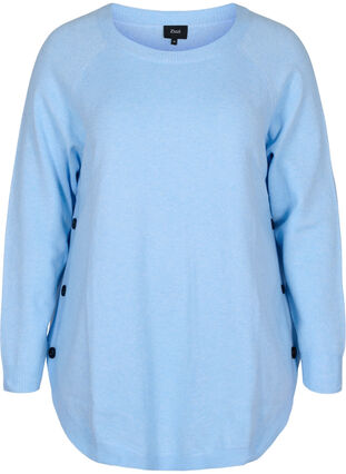 Stickad tröja med knappdetaljer, Chambray Blue Mel., Packshot image number 0