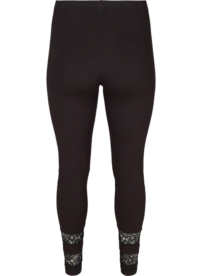Viskosleggings med 3/4-längd och spets, Black, Packshot image number 1