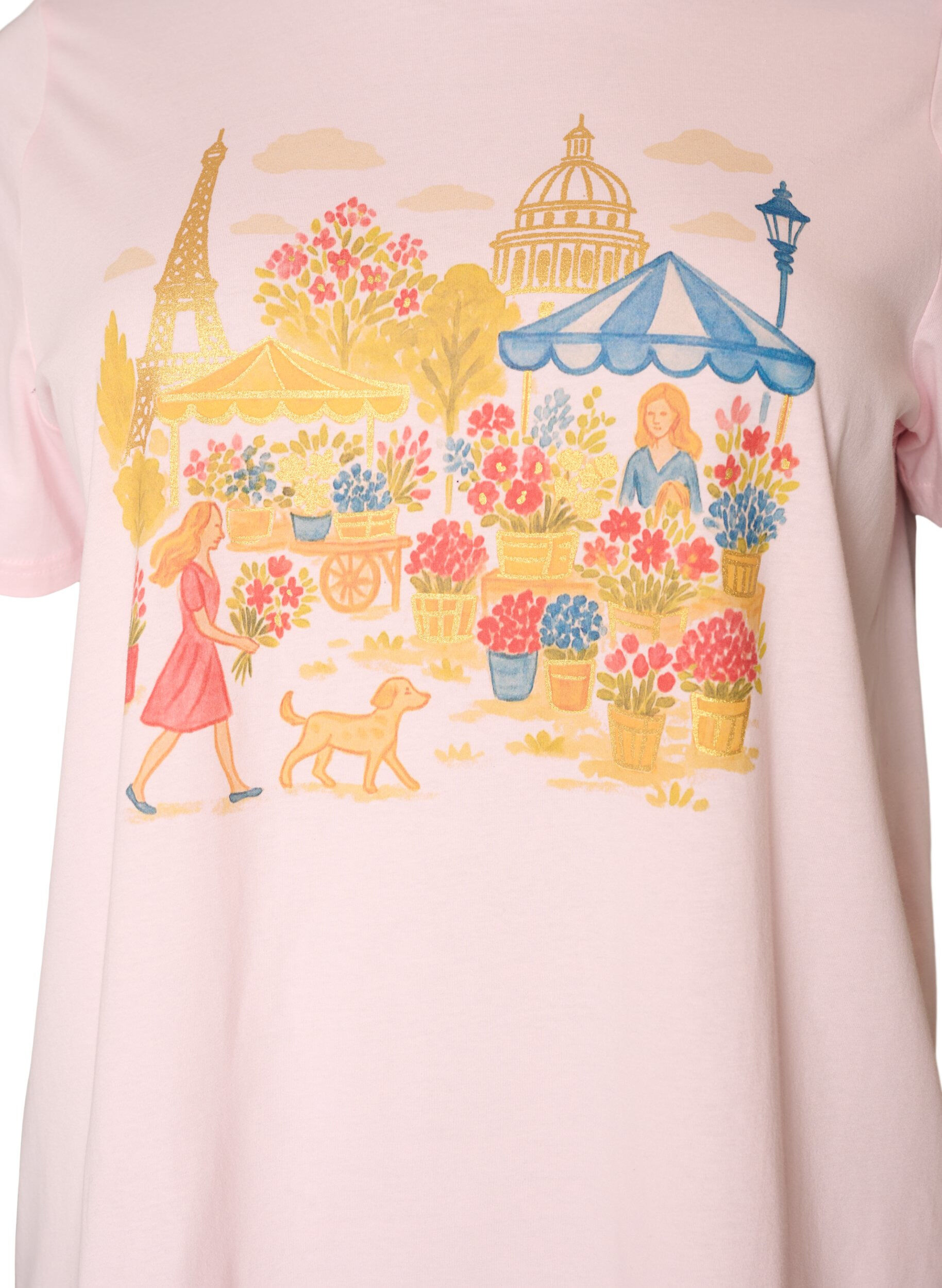 ZizziT-shirt i ekologisk bomull med tryck framtill, Rosa, Packshot image number 2