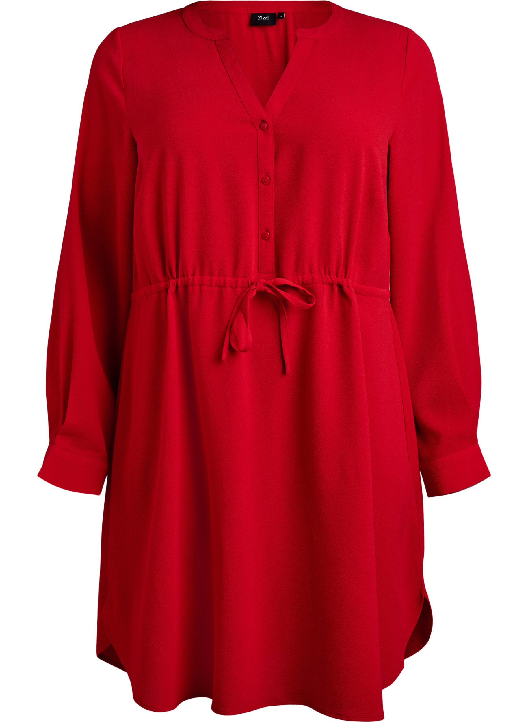 Zizzi Kn&auml;l&aring;ng kl&auml;nning med knytsk&auml;rp, R&ouml;d, Packshot image number 0