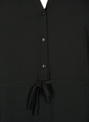 Mönstrad klänning med dragsko i midjan, Black, Packshot image number 2