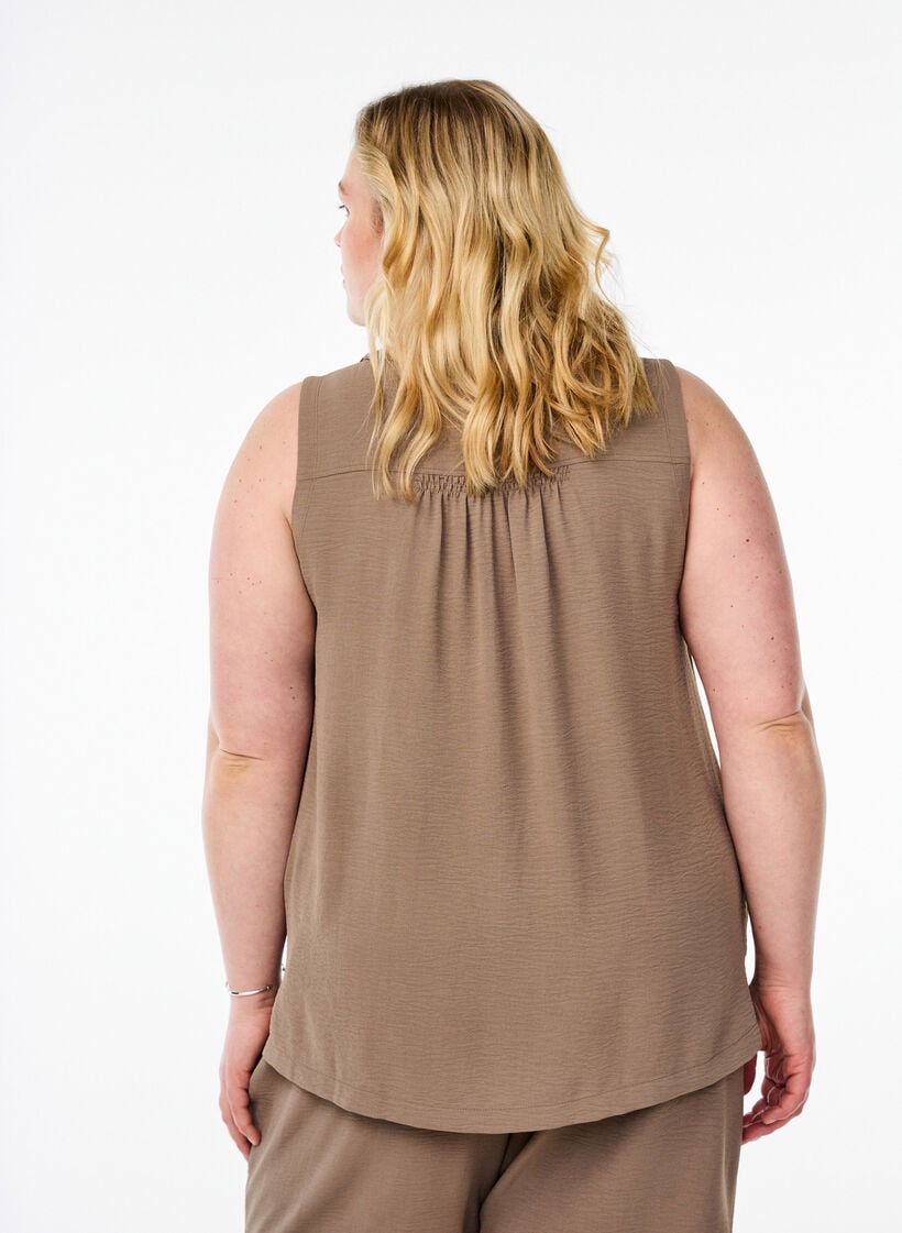 &Auml;rml&ouml;s topp med rynkdetaljer, Brun, Model image number 2