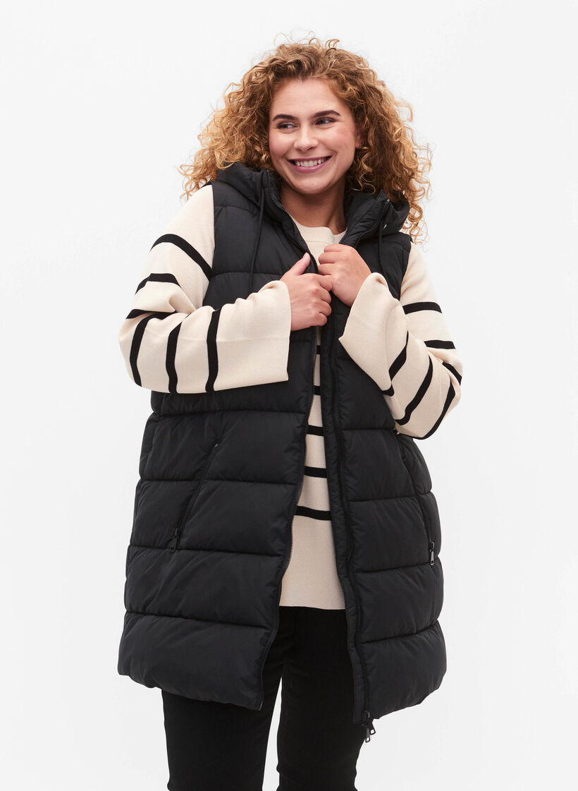 L&aring;ng v&auml;st med huva och fickor, Svart, Model image number 0