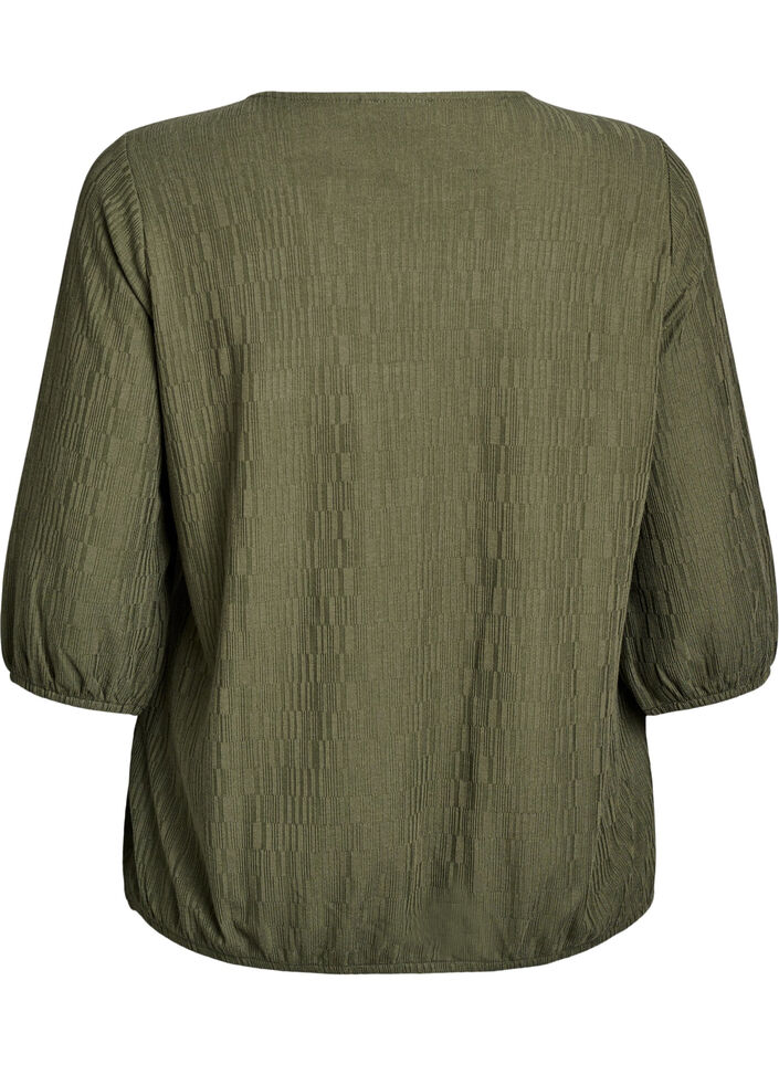 Blus med struktur och 3/4-&auml;rmar, Gr&ouml;n, Packshot image number 1