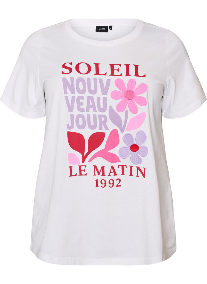 T-shirt i bomull med tryck, Vit, Packshot image number 0