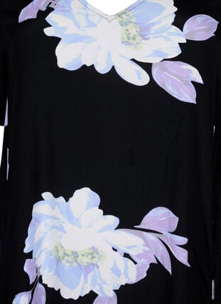 Blommig klänning i viskos med korta ärmar, Black Big Flower AOP, Packshot image number 2