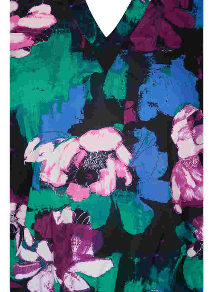 Blommig blus i viskos med 3/4-ärmar, Black Flower AOP, Packshot image number 2