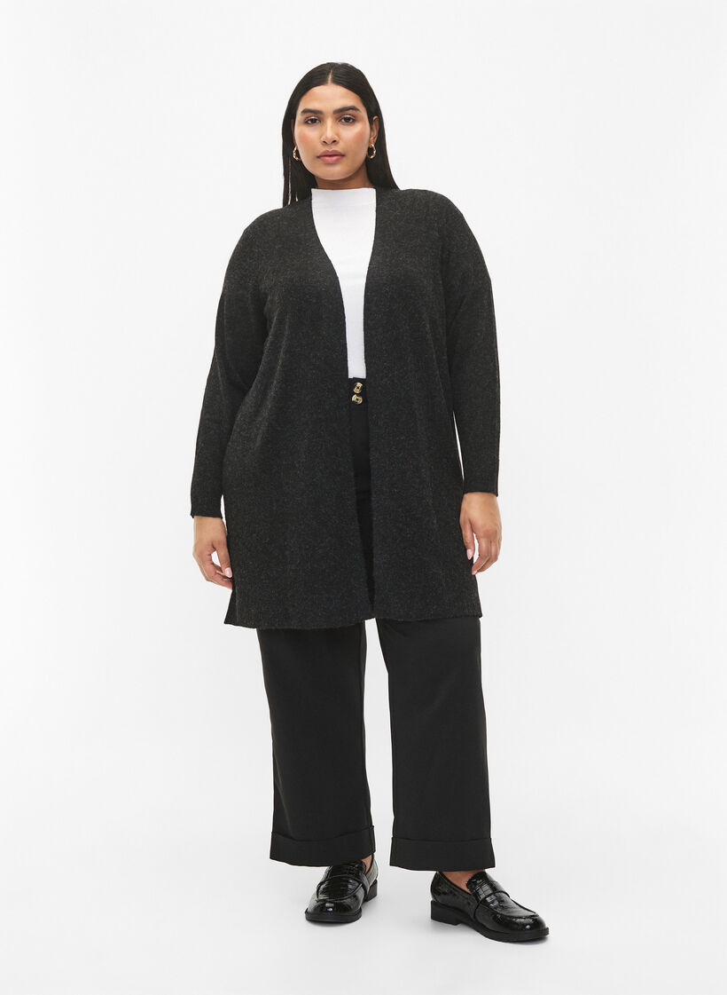 Lång kofta med öppen framsida, Dark Grey Melange, Model image number 2