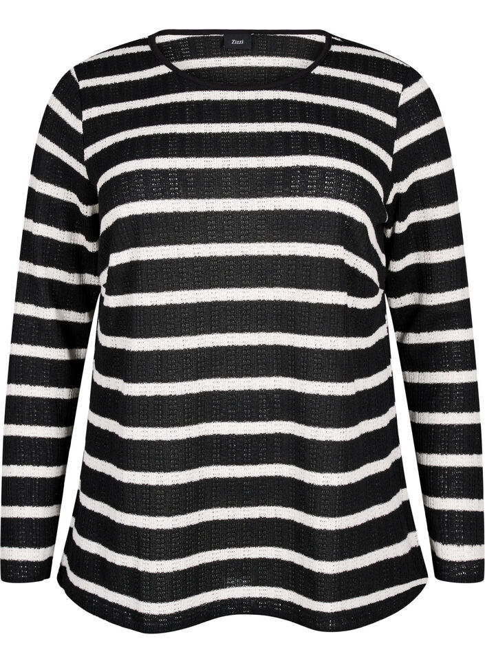 Blus med ränder och lång ärm, Black Sand Stripe, Packshot image number 0