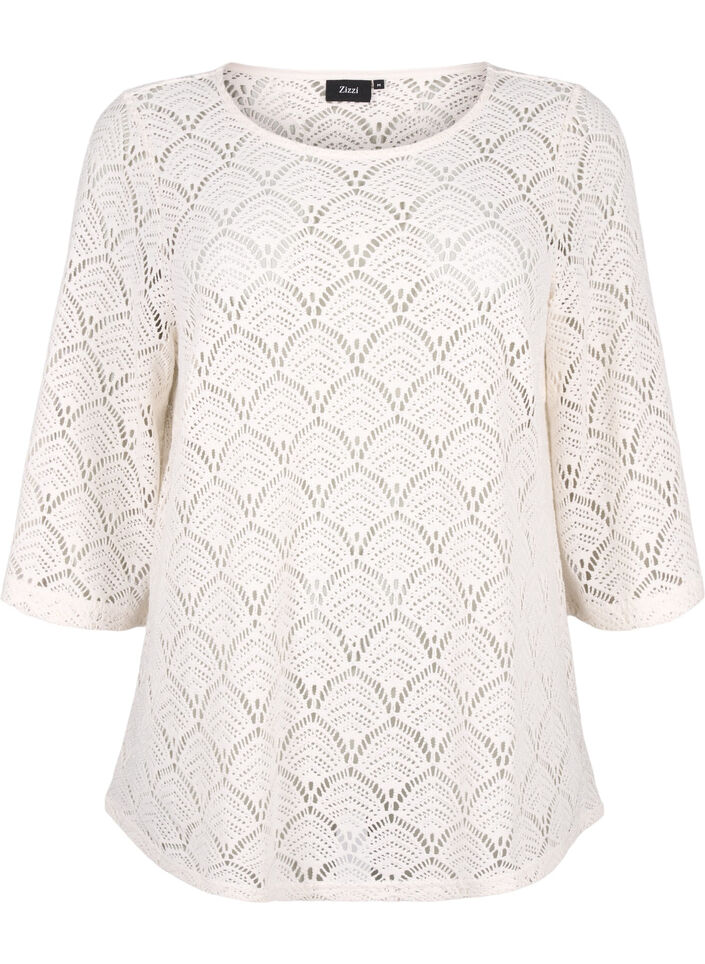 Crochet blus med 3/4 ärmar, Sandshell, Packshot image number 0