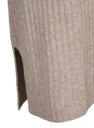 Ribbstickad klänning med slits, Simply Taupe Mel., Packshot image number 3