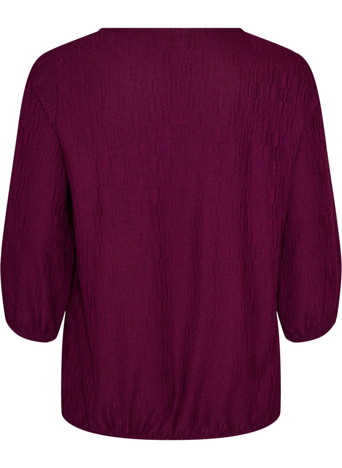 Blus med struktur och 3/4-&auml;rmar, Lila, Packshot image number 1