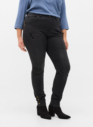 Amy jeans med super slim fit och slitna detaljer och knappar, Grey Denim, Model image number 2