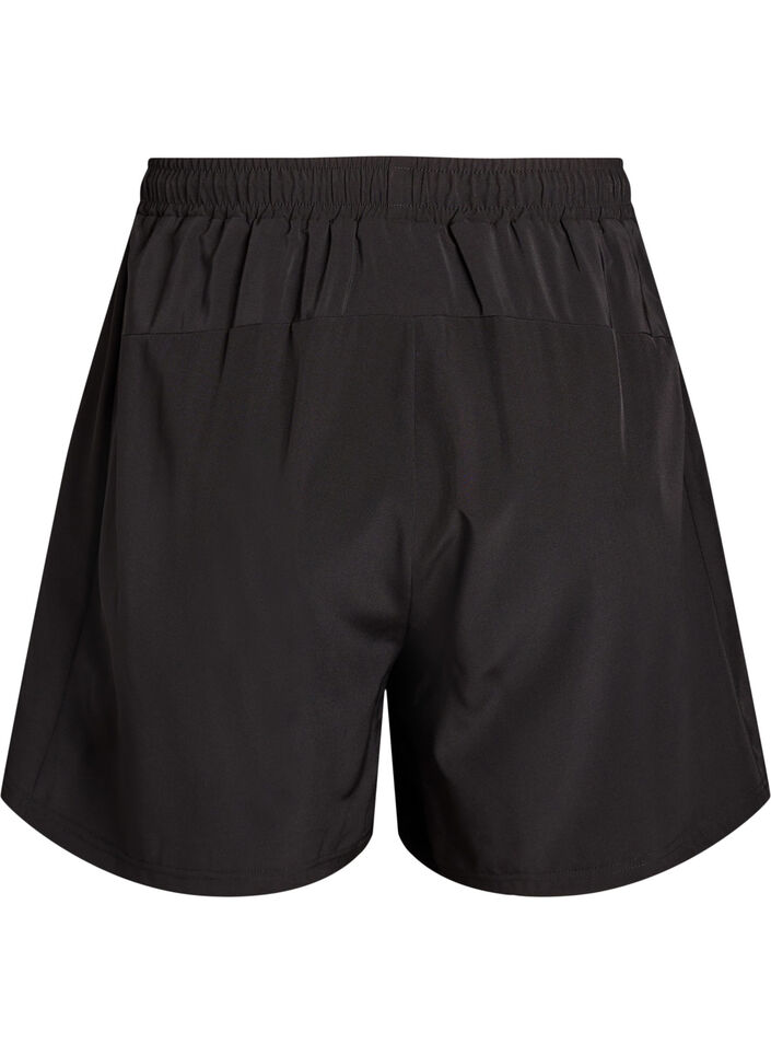 Tr&auml;ningsshorts med innershorts och en mobilficka, Svart, Packshot