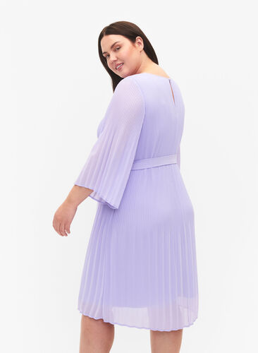Plisserad klänning med 3/4-ärmar, Lavender, Model image number 1