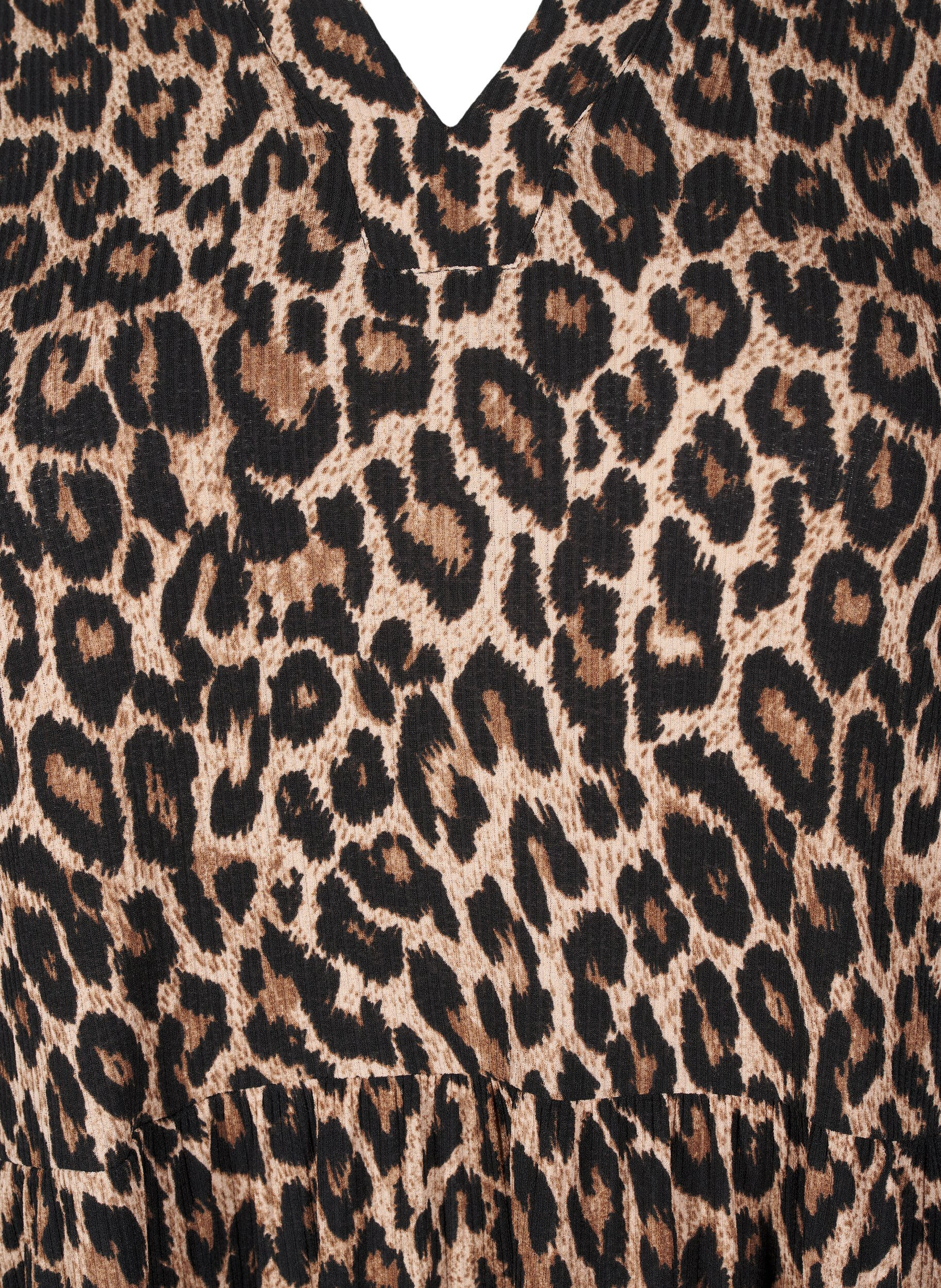 Zizzi Kort, A-linjeformad kl&auml;nning med leopardm&ouml;nster, Brun, Packshot image number 2