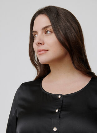 Långärmad blus med feminina knappar, Black, Model image number 2