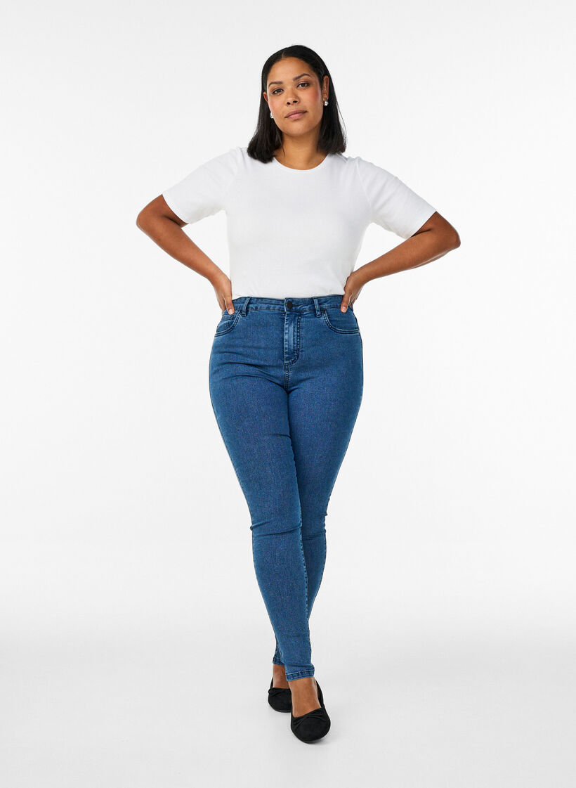 Amy jeans med h&ouml;g midja och supersmal passform, Bl&aring;, Model image number 0