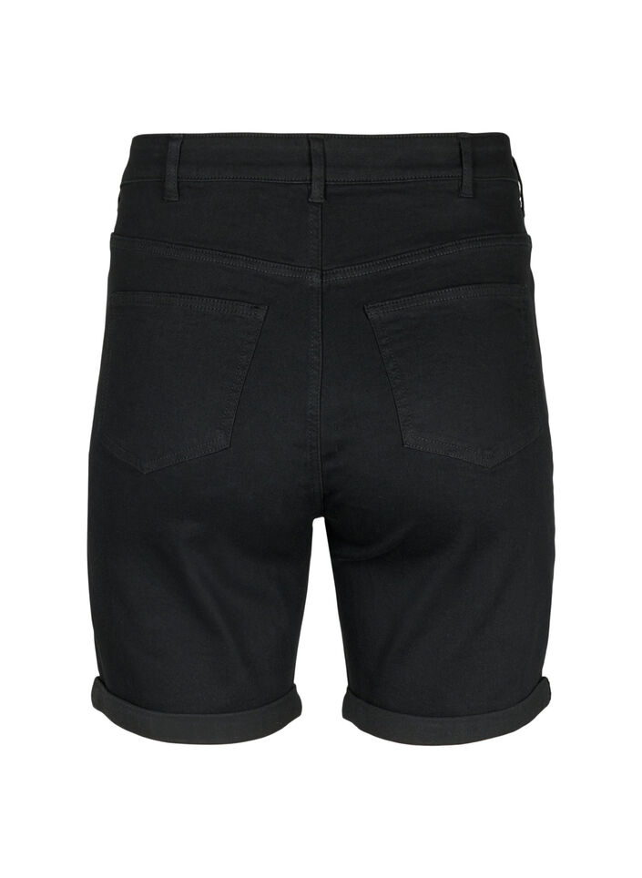 Åtsittande jeansshorts med hög midja, Black, Packshot image number 1