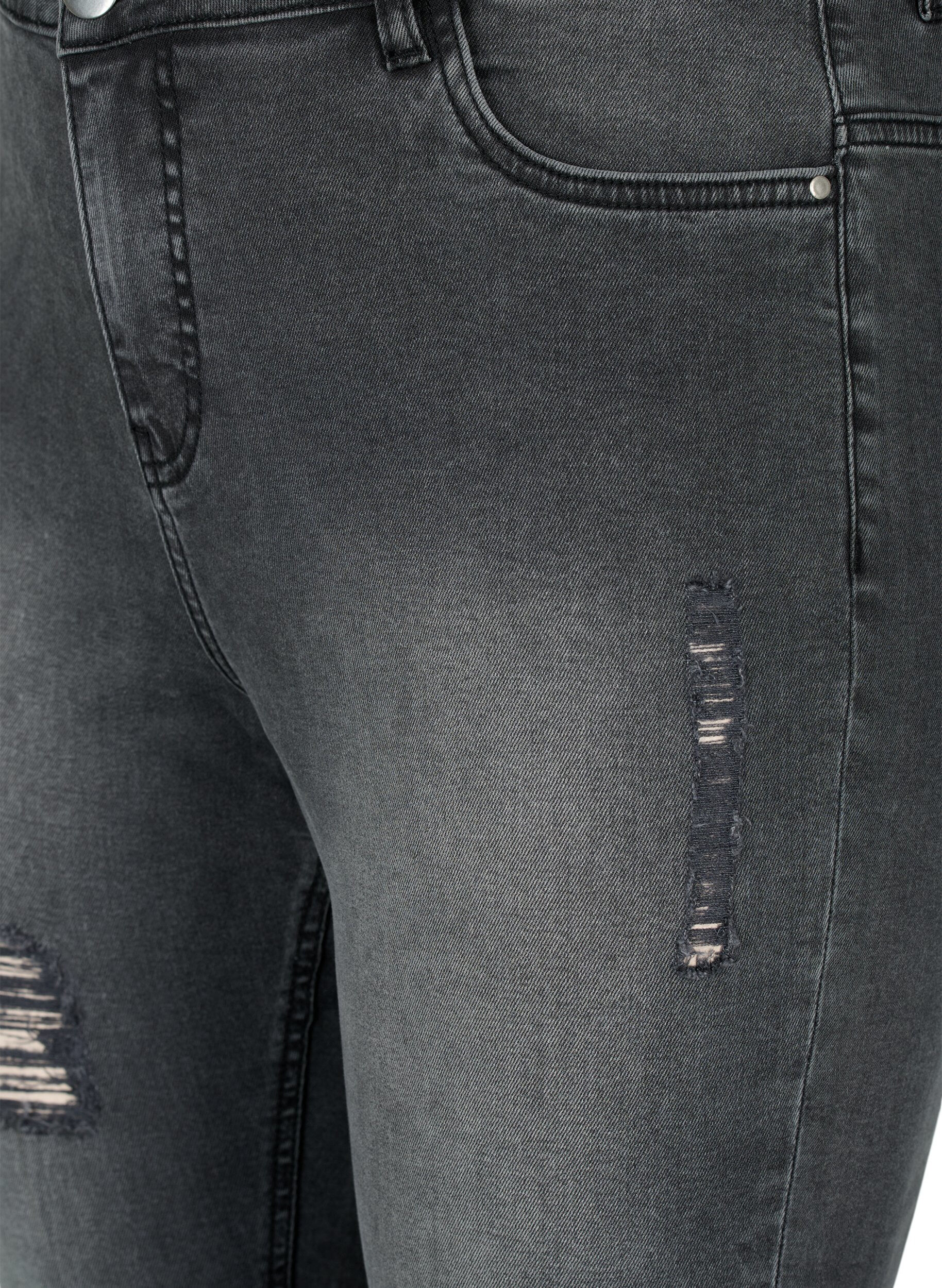 Zizzi Kroppsn&auml;ra jeans med slitdetaljer, Grey Denim, Packshot image number 2