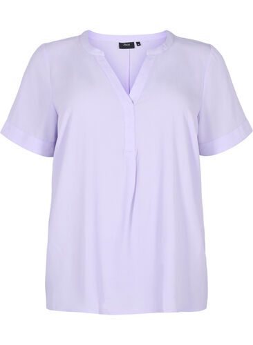 Kortärmad blus med v-ringning, Lavender, Packshot image number 0